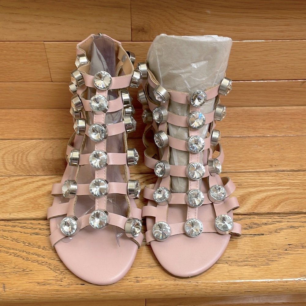 NEW Pink With White Stones Strappy Flats Size 6